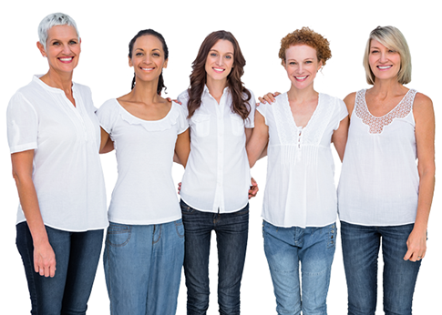 postmenopausal, perimenopausal and premenopausal women standing together